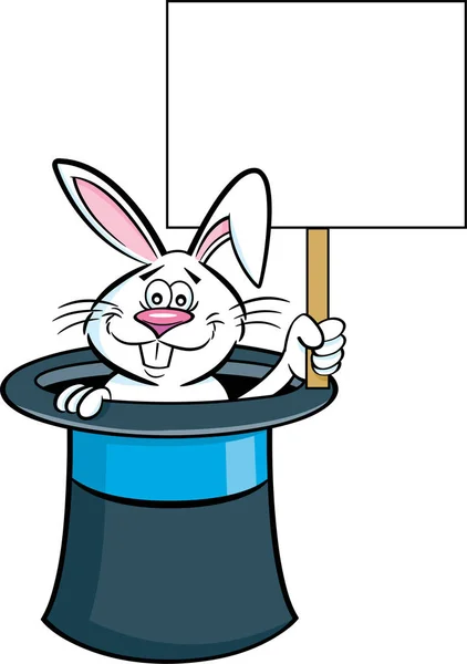 トップの帽子で看板を持っているウサギの漫画イラスト — ストックベクタ