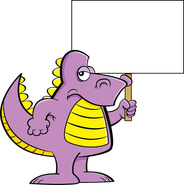 Cartoon Illustration Angry Dinosaur Holding Sign — Stock Vector