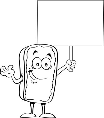 Bir işaret tutan bir pasta resmi siyah ve beyaz.