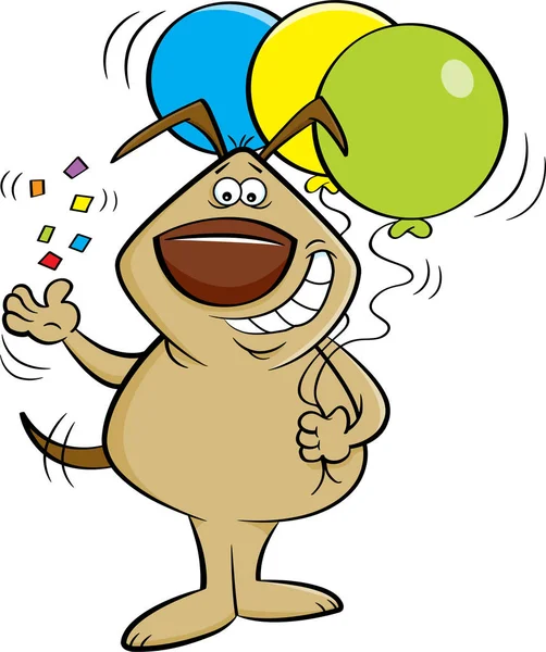 Cartoon Illustration Eines Hundes Der Konfetti Wirft Und Luftballons Hält — Stockvektor