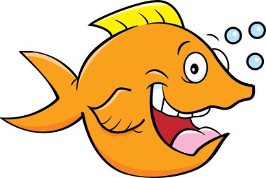 Çizgi film illüstrasyon kabarcıklar ile mutlu bir balık.