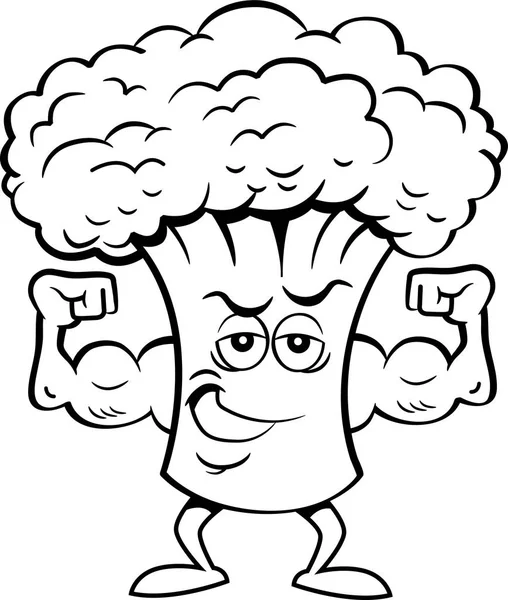 Black White Illustration Broccoli Flexing His Muscles — Stock Vector