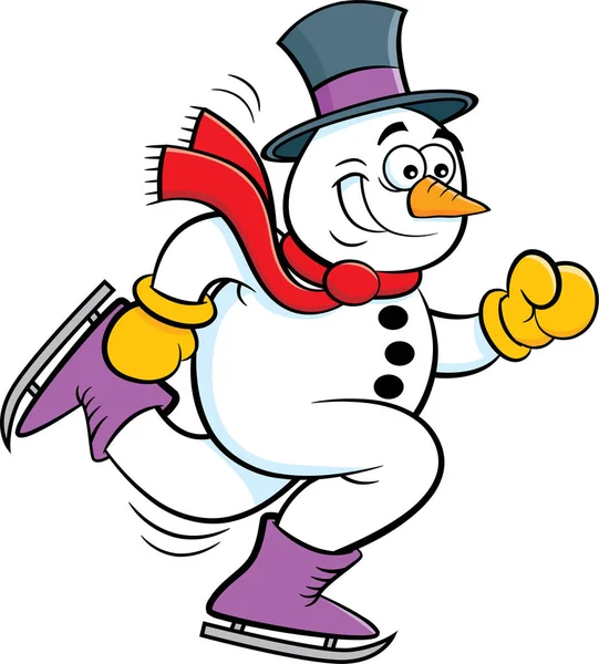 Cartoon Illustration Snowman Skating — Stock Vector