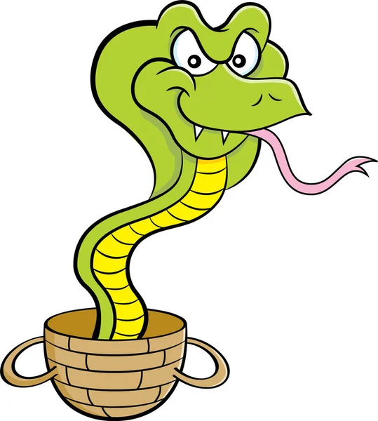 Cartoon Illustration Cobra Coming Out Basket — Stock Vector