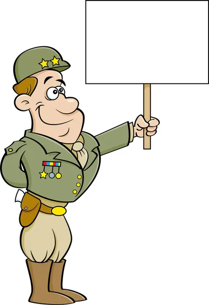 看板を持っている軍の将軍の漫画イラスト — ストックベクタ