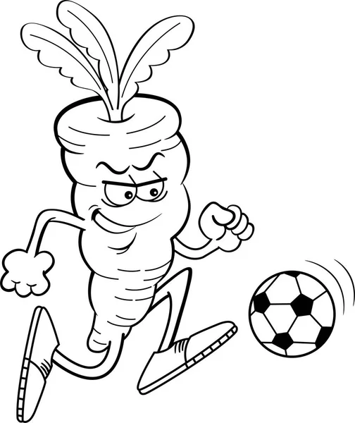 Black White Illustration Carrot Playing Soccer — Stock Vector