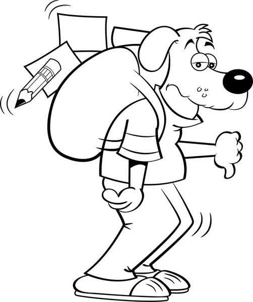 Schwarz Weiß Illustration Eines Hundes Mit Einem Großen Rucksack Der — Stockvektor