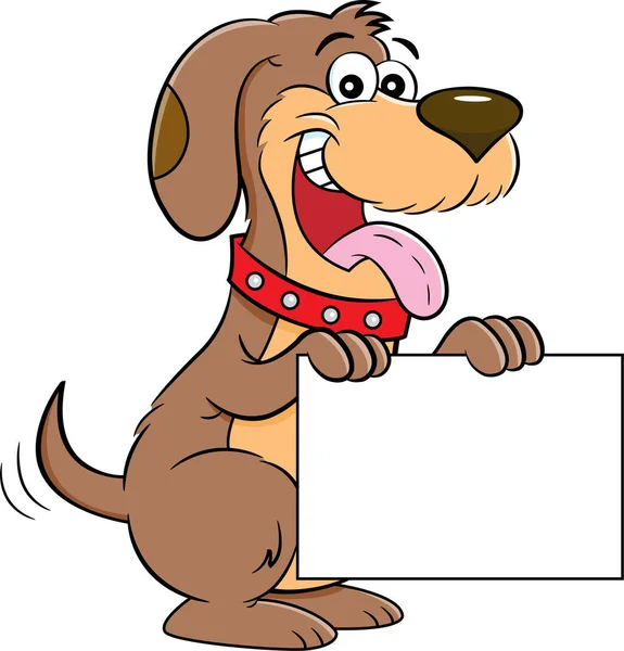 Карикатурная Иллюстрация Собаки Сидящей Держащей Табличку — стоковый вектор