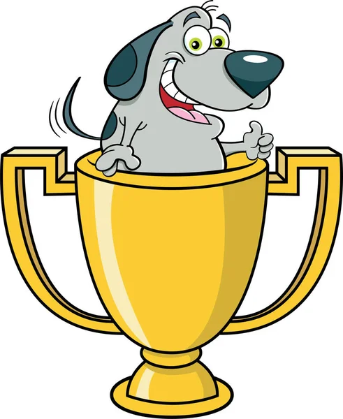 親指を与えるトロフィーカップの中の犬の漫画のイラスト — ストックベクタ