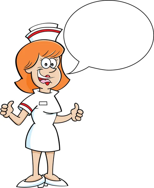 親指を与えるキャプションバルーンと看護師の漫画のイラスト — ストックベクタ