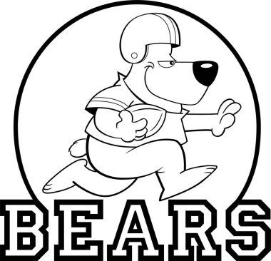 Bears metin ile bir daire içinde futbol oynayan bir ayı siyah beyaz illüstrasyon.