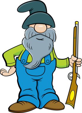 Uzun sakallı bir adamın misket tüfeği tutan karikatür illüstrasyon.