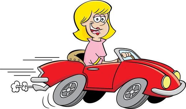 Ilustrasi Kartun Tentang Seorang Wanita Yang Mengendarai Mobil Sport - Stok Vektor