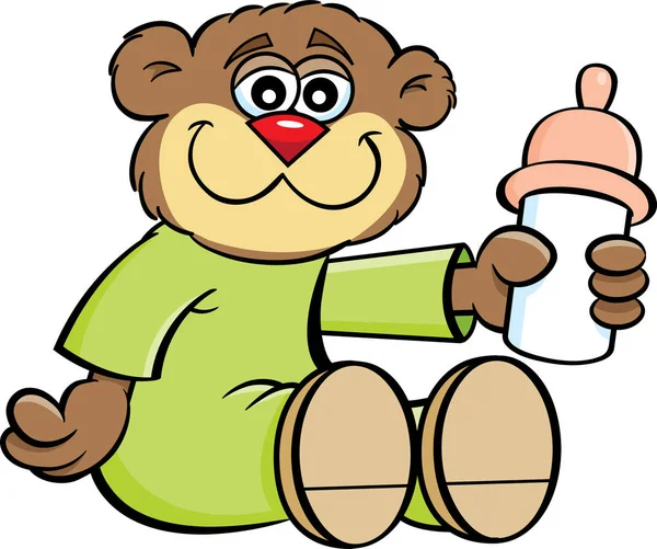 Cartoon Illustration Eines Bären Der Eine Babyflasche Hält — Stockvektor