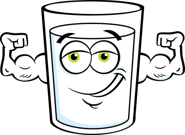 Cartoon Illustration Ett Leende Glas Mjölk Böja Det Muskler — Stock vektor
