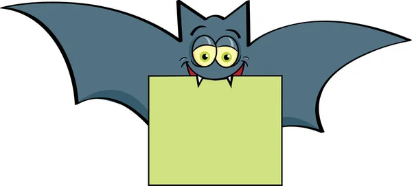 Desenhos Animados Ilustração Morcego Vampiro Feliz Segurando Sinal Boca —  Vetores de Stock