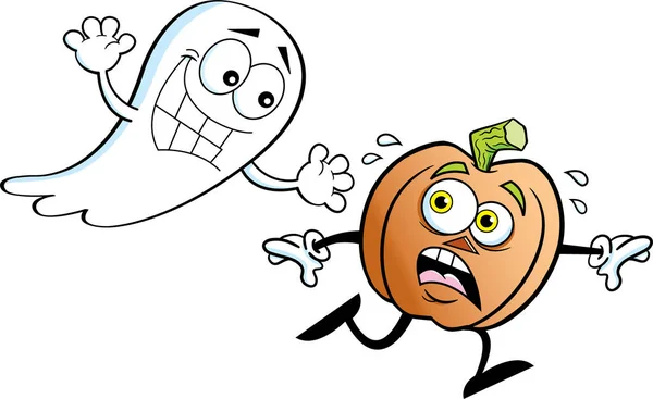 Desenhos Animados Ilustração Uma Abóbora Assustada Correndo Fantasma —  Vetores de Stock