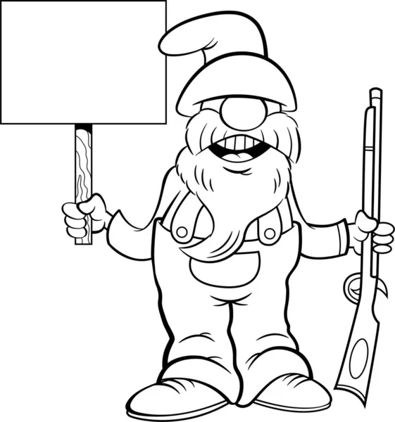 Ilustração Preto Branco Homem Com Uma Longa Barba Segurando Mosquete — Vetor de Stock