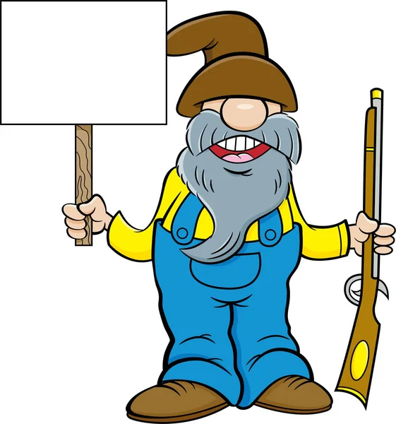 Cartoon Illustration Man Long Beard Holding Musket Sign — Stock Vector