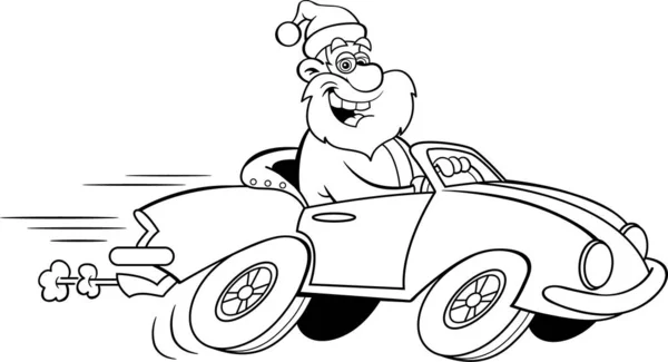 Černobílá Ilustrace Santa Clause Jak Řídí Sportovní Auto — Stockový vektor