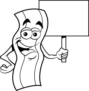 Gülümseyen bir pastırma şeridinin siyah beyaz çizimi..