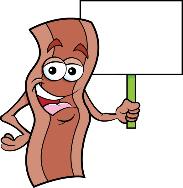 Cartoon Illustration Smiling Strip Bacon Holding Sign — Stock Vector