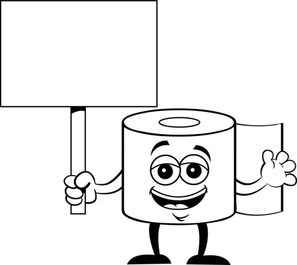 Ilustración Blanco Negro Rollo Sonriente Papel Higiénico Sosteniendo Cartel — Archivo Imágenes Vectoriales