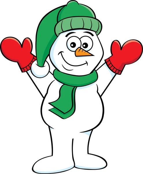 Cartoon Illustration Happy Snowman His Arms Air — Stock Vector