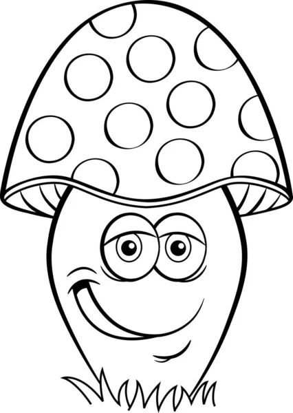 一个笑着的蘑菇的黑白插图 — 图库矢量图片