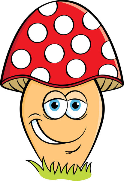 Cartoon illustration of a smiling mushroom.