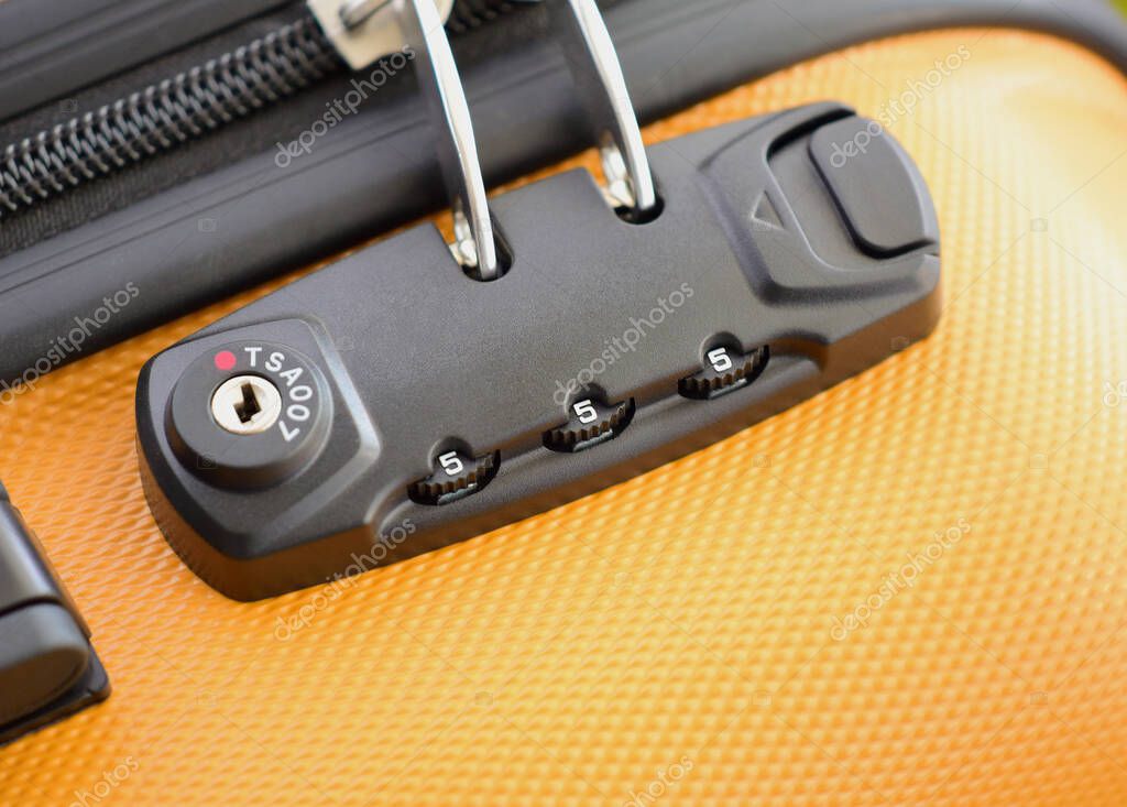 Digital lock on a luggage bag or suitcase. TSA accepted (Transportation Security Administration of US)