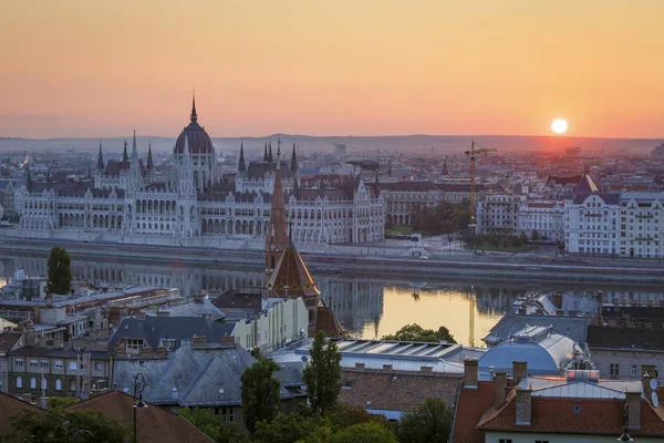 View of Hungarian parliament over river Danube from Fisherman's Bastion in Buda district