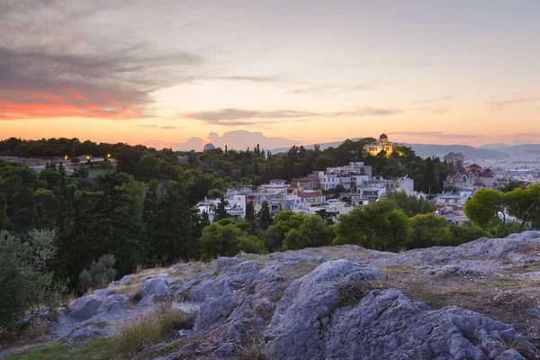 Vista Noturna Observatório Nacional Colina Das Ninfas Atenas Grécia — Fotografia de Stock