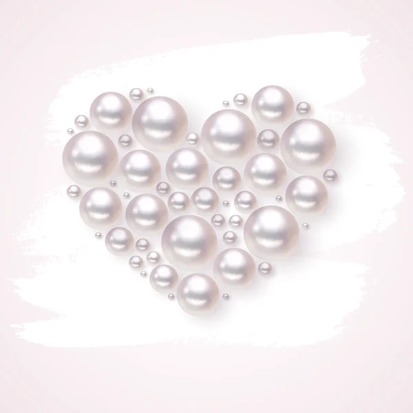 Pearl Heart wektor na ręcznie rysowane plama tle. Wzór romans. Realistyczna perła — Wektor stockowy