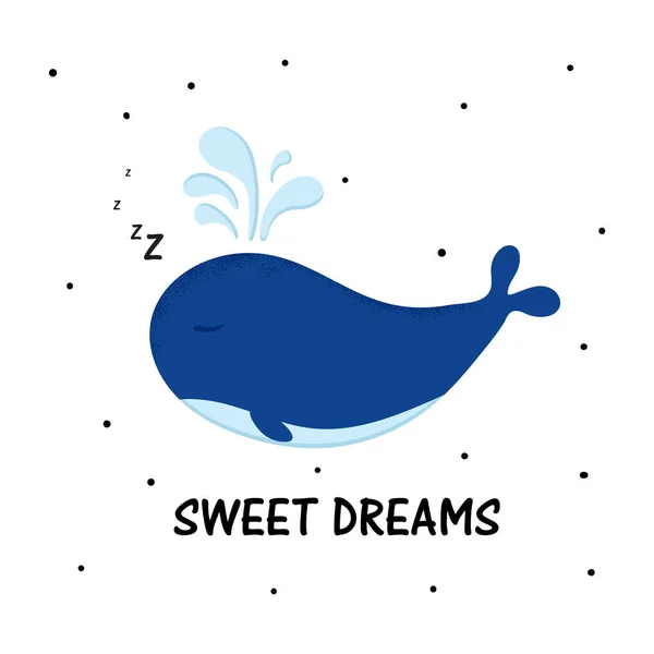 Zeichentrick-Süßwal-Vektorillustration. Meerescharakter im modernen flachen Stil. Süße Träume — Stockvektor