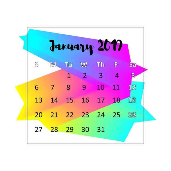 Kalenderentwurf für 2019. Januar 2019. business wall oder web kalender template. minimalistisches elegantes Design. kann für Printwerbung, Öffentlichkeitsarbeit, Infografik in Englisch verwendet werden — Stockvektor