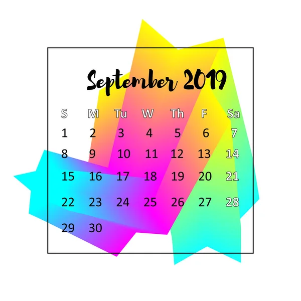 Kalenderentwurf für 2019. September 2019. business wall oder web kalender template. minimalistisches elegantes Design. kann für Printwerbung, Öffentlichkeitsarbeit, Infografik in Englisch verwendet werden — Stockvektor