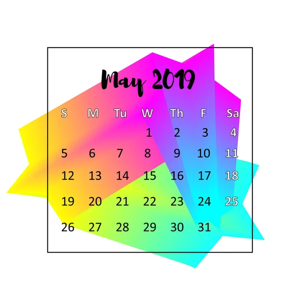 Kalenderentwurf für 2019. Mai 2019. business wall oder web kalender template. minimalistisches elegantes Design. kann in Printwerbung, Öffentlichkeitsarbeit, Infografik in Englisch verwendet werden. Vektorillustration — Stockvektor