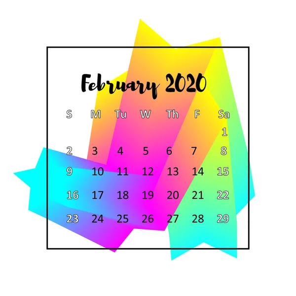 2020 Kalenderentwurf abstraktes Konzept. februar 2020. business wall oder web kalender template. Minimal elegantes Design für Werbung, Öffentlichkeitsarbeit, Infografik in Englisch — Stockvektor