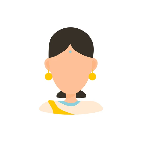 여성 사용자 아바타 프로필 사진 아이콘입니다. 흰색 배경에 평면 디자인 사람 문자에 격리 된 벡터 그림입니다. 힌두교 여자 — 스톡 벡터