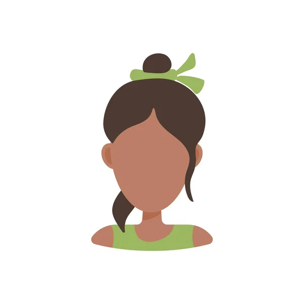 여성 사용자 아바타 프로필 사진 아이콘입니다. 흰색 배경에 평면 디자인 사람 문자에 격리 된 벡터 그림입니다. 여자 와 머리 롤빵 — 스톡 벡터