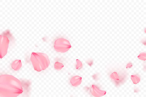 Sakura rosa caindo fundo vetor pétalas. Ilustração romântica 3D. Banner de transporte com sakura. Cartão de amor —  Vetores de Stock