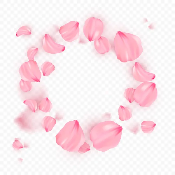 Różowy Sakura spada płatki w kręgu tło wektorowe. 3D romantyczna ilustracja. Transporent banner z Sakura. Karta miłosna — Wektor stockowy