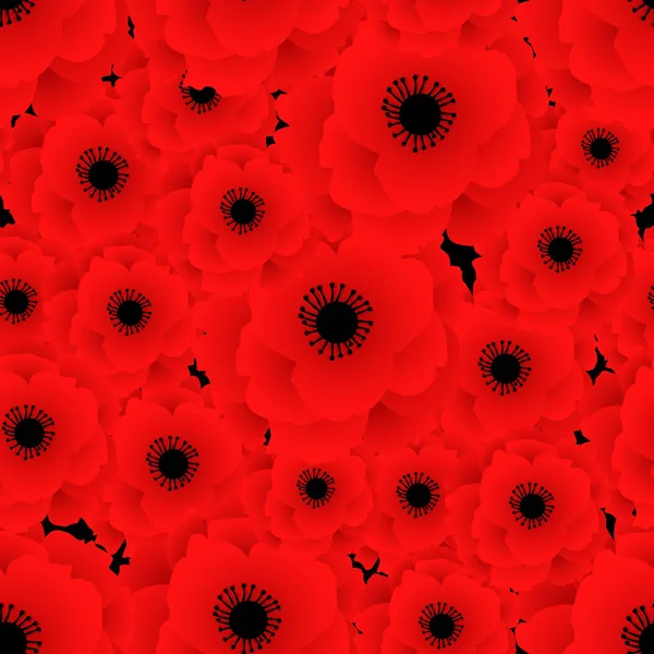 Patrón sin costuras amapola. Amapolas rojas sobre fondo negro. Se puede utilizar para textiles, fondos de pantalla, impresiones y diseño web. Ilustración vectorial — Vector de stock