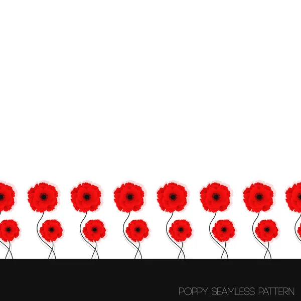 Modello senza cuciture di papavero. Papaveri rossi su sfondo bianco. Può essere utilizzato per tessuti, sfondi, stampe e web design. Illustrazione vettoriale — Vettoriale Stock