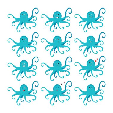Sevimli karikatür mavi ahtapot çizim