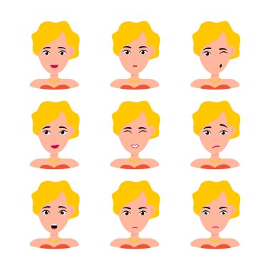 Farklı ifadeler ile güzel kadın portre izole ayarlayın