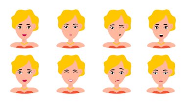 Farklı ifadeler ile güzel kadın portre izole ayarlayın