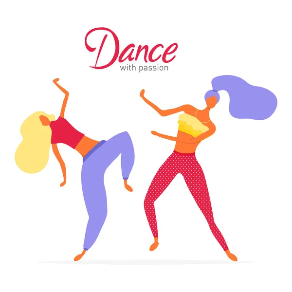 Mulheres personagem dançando em um estilo plano moderno — Vetor de Stock