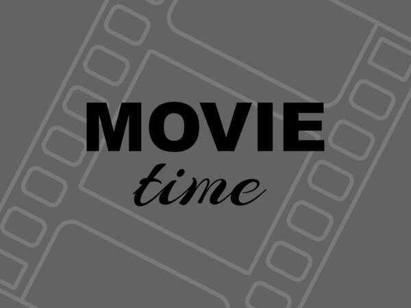 Movie time card on grey background with filmstrip